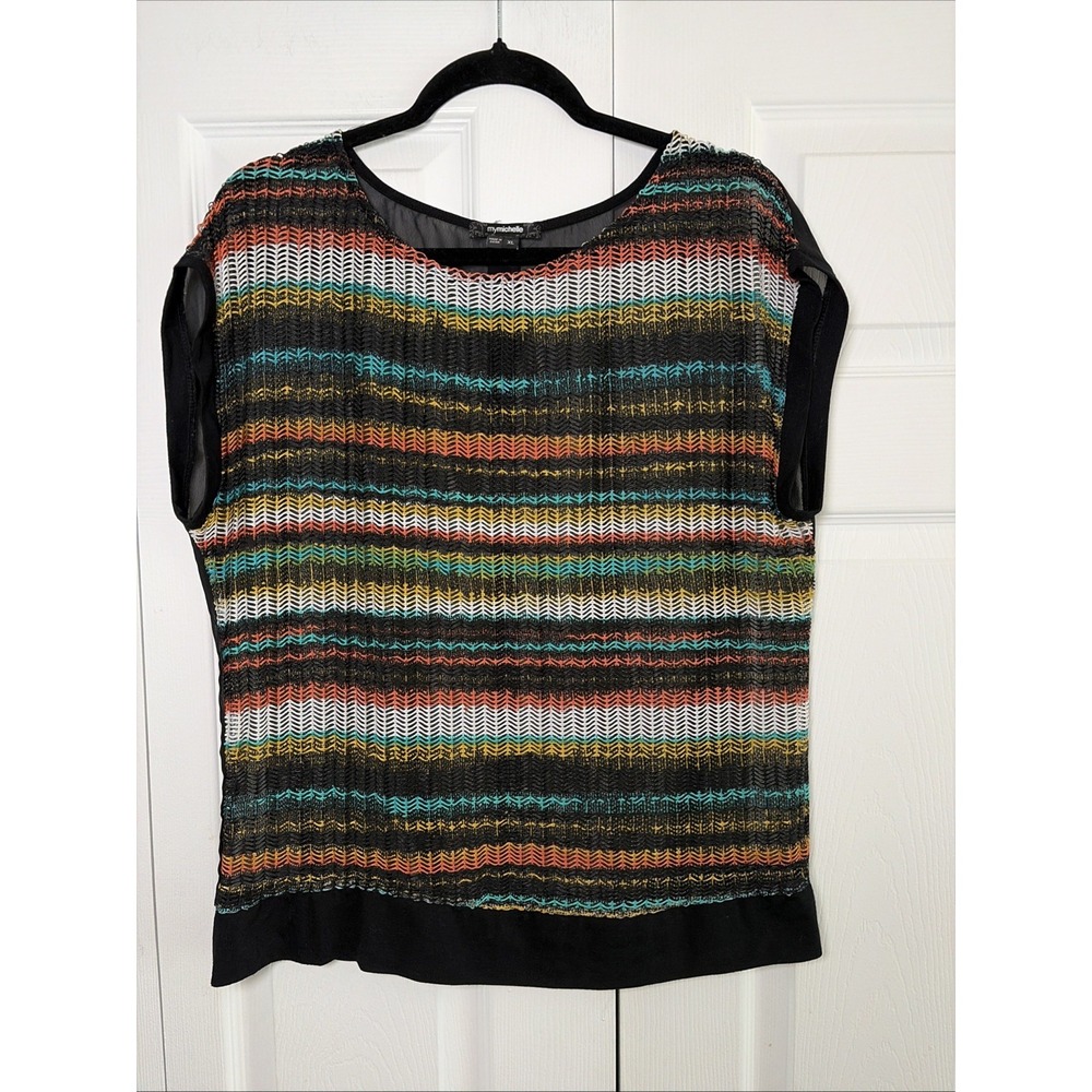 My Michelle Sheer Knit Blouse Womens Size XL Black Multicolor Y2K Boho